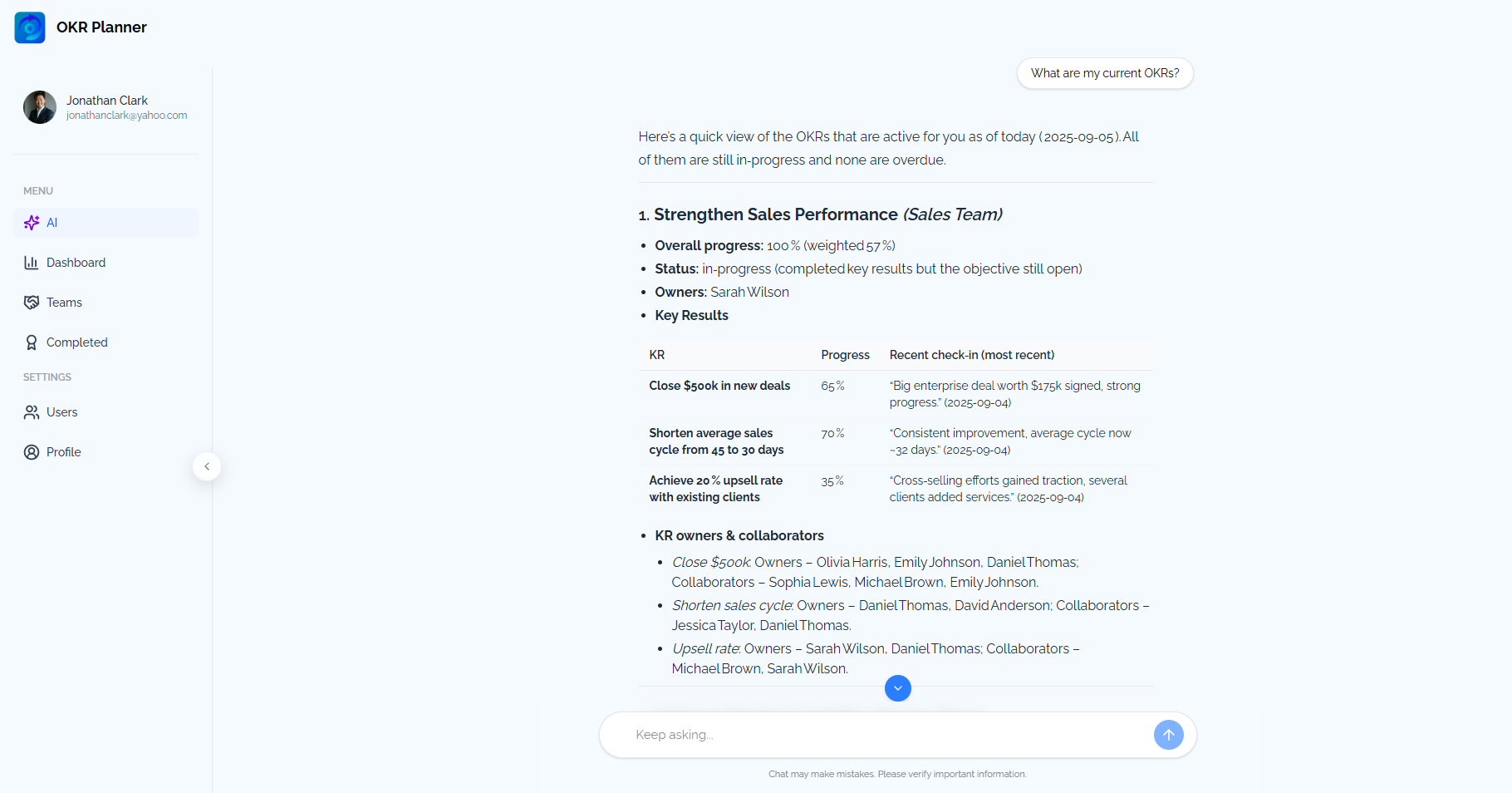 AI contextual answers from your OKRs