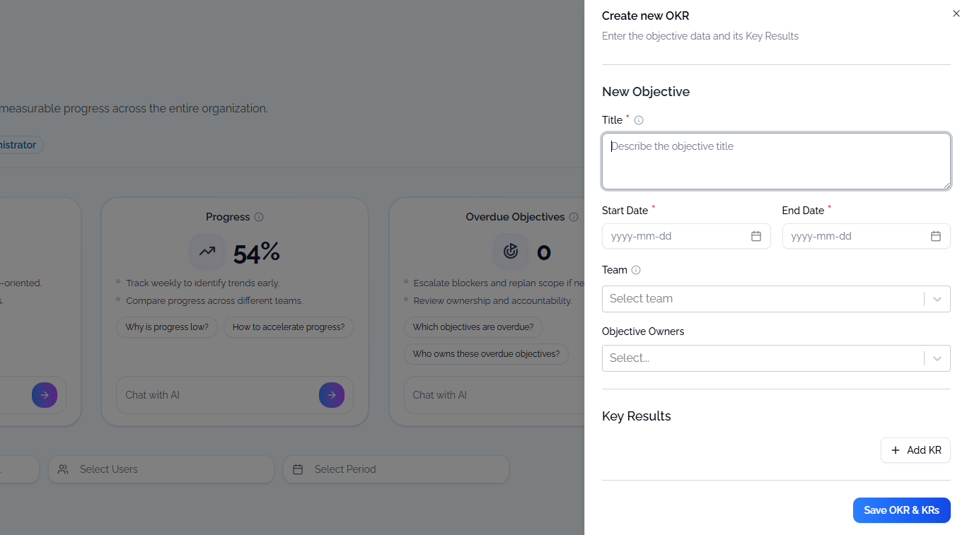 Create Objectives with owners and teams